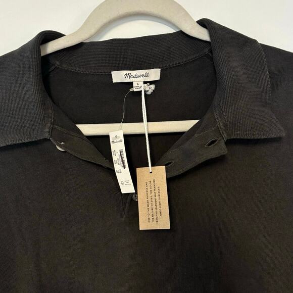 NWT Madewell Three-Button Sweater Polo Shirt In Black Coal Size L - Picture 4 of 6